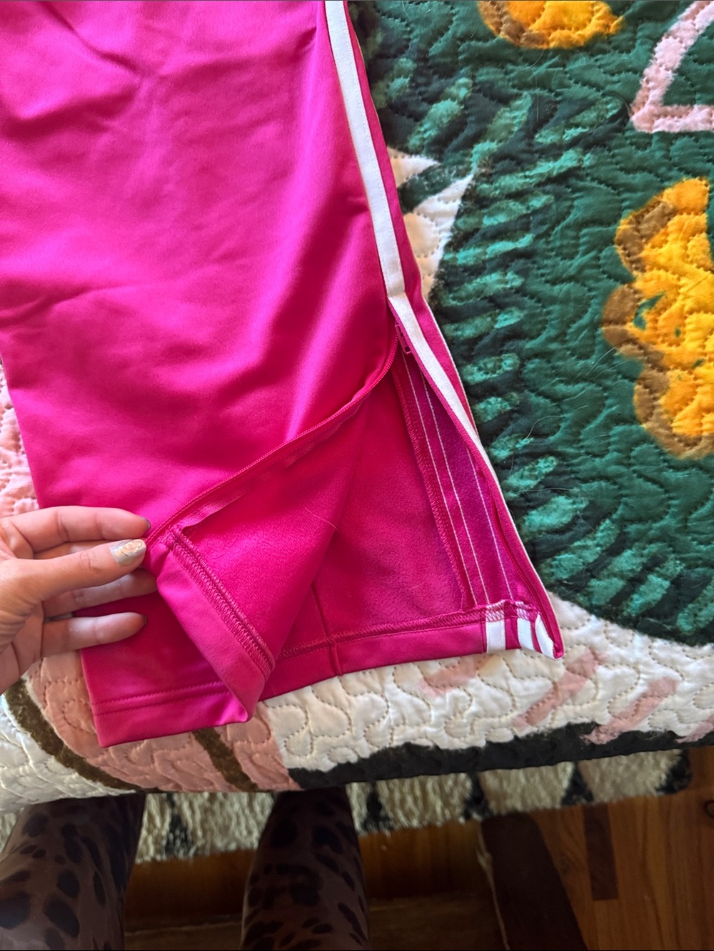 adidas women’s Bright Pink Track Pants with White Side Stripes - Picture 5 of 5